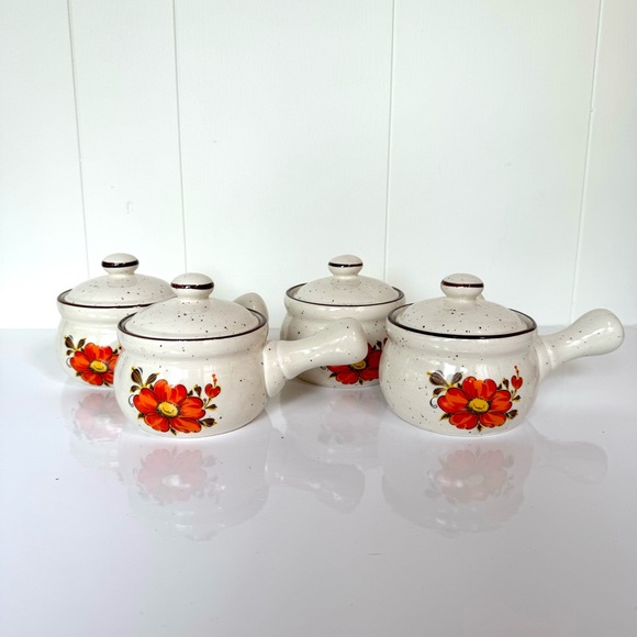 Set of 4 Retro Floral French Onion Soup Bowls Japan - Picture 7 of 13